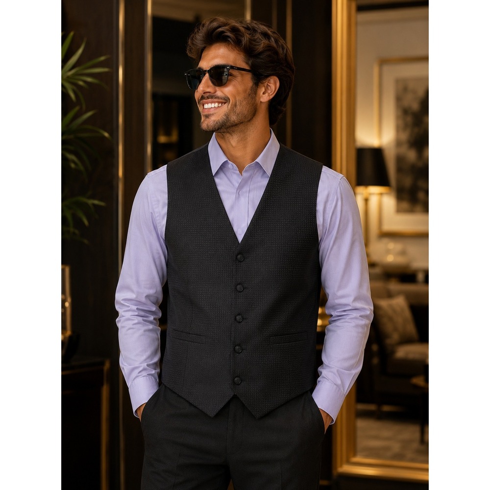 Pronto Uomo Mens Black Diamond Textured Formal Suit Vest Waistcoat Large‎ USA
